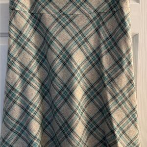 Talbots Gray and Green Plaid Midi Skirt